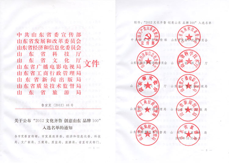 山東省十佳最具成長性文化企業(yè)文件